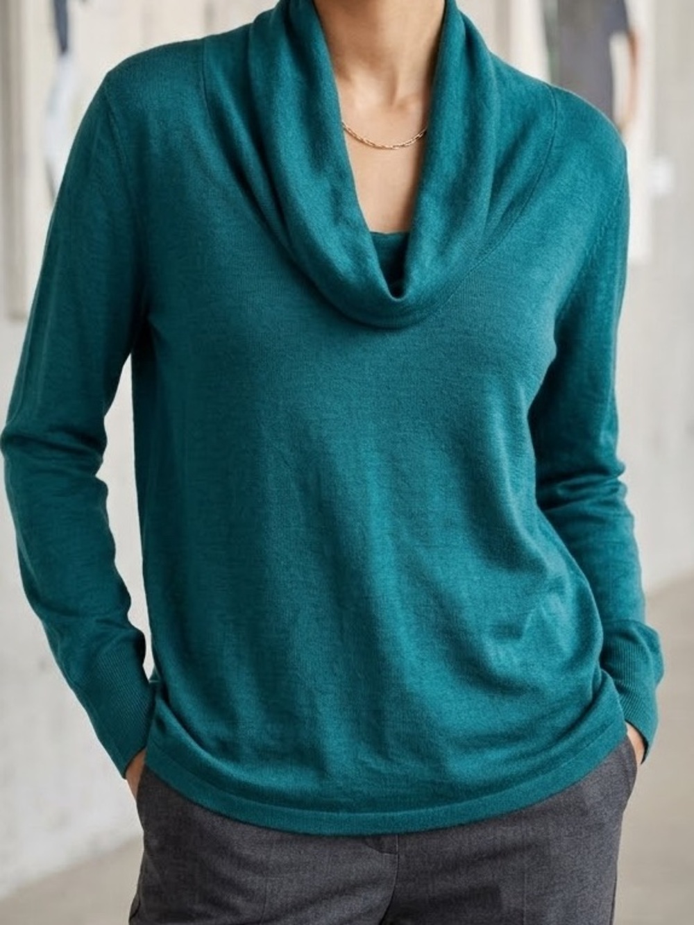 Ann Taylor Teal Cowl Neck Sweater